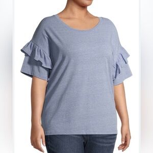 Terra & Sky Women's Blue Ruffle Sleeve Top